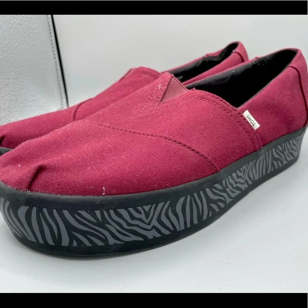Toms Boardwalk Alpargata Platform Cabernet Canvas Size 9.5